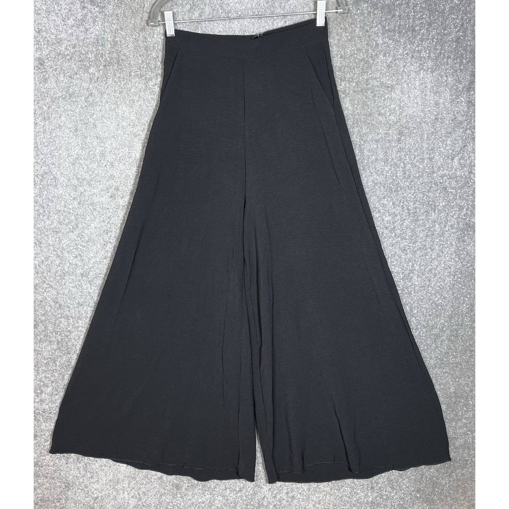 Gomorn Super Wide Leg High Rise Pants Womens Size Medium Black Crinkle Pockets